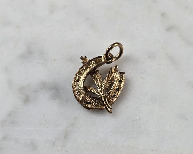 Womens Vintage 9k Gold Lucky Horseshoe Heather European Pendant 1.2g E7880