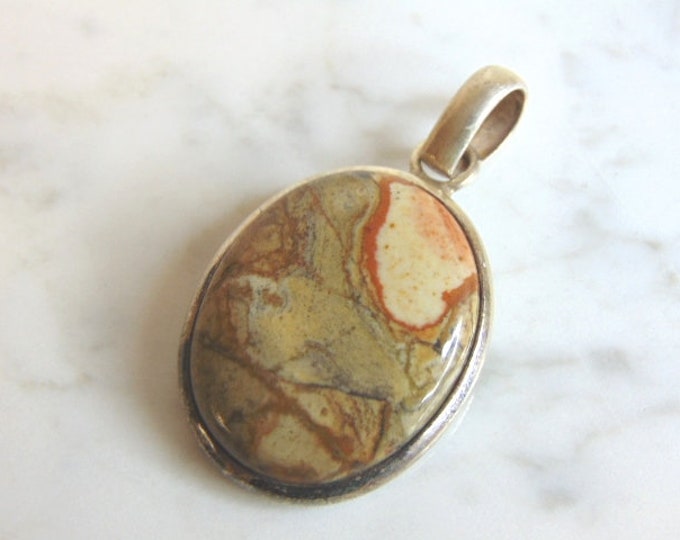 Womens Vintage Estate Sterling Silver Jasper Pendant 16.4g E5762