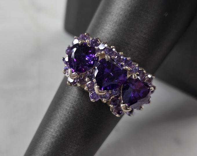 Womens Sterling Silver Amethyst Heart Ring 7.1g #E6172