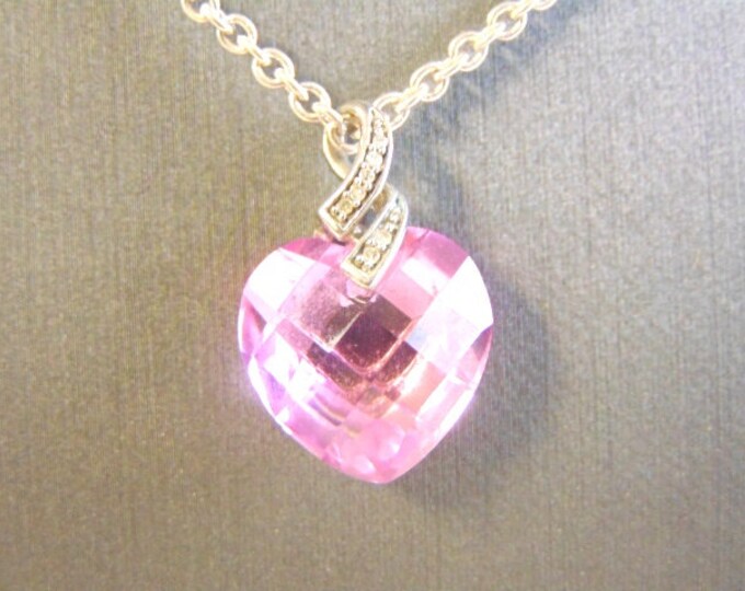 Vintage Estate Sterling Silver Necklace w/ Rose Quartz ? Pendant 9.9g E3991