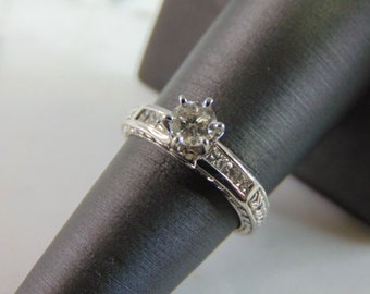 Womens Vintage Estate 14K White Gold Diamond Ring, 4.2g E3369