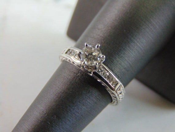 Womens Vintage Estate 14K White Gold Diamond Ring… - image 1