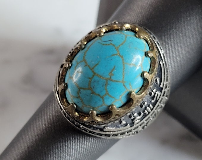 Mens Vintage Estate Sterling Silver Turquoise Ring 14.7g E730