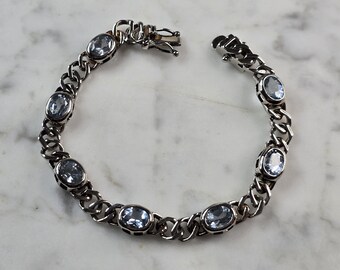Womens Vintage Estate Sterling Silver Topaz Bracelet 16.6g E3692
