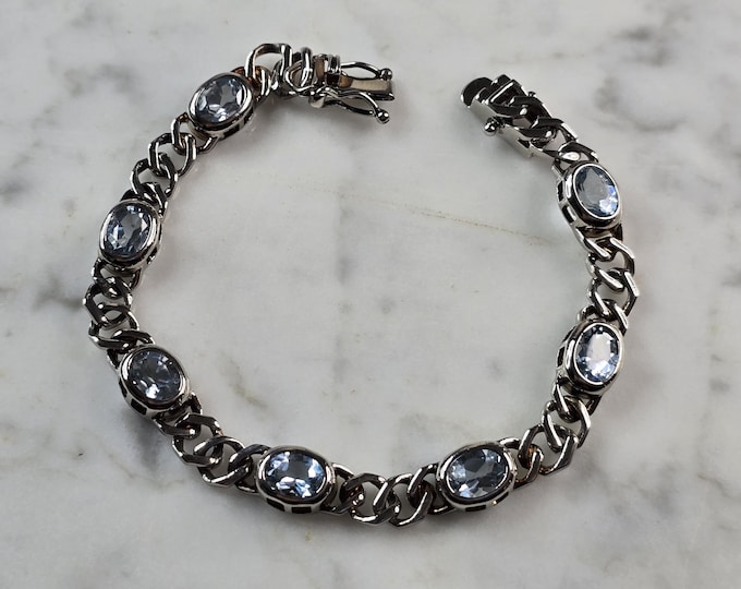Womens Vintage Estate Sterling Silver Topaz Bracelet 16.6g E3692