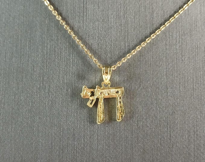 Womens Sterling Silver Gold Tone Jewish Hebrew Chai Pendant Necklace 2.1g E3399