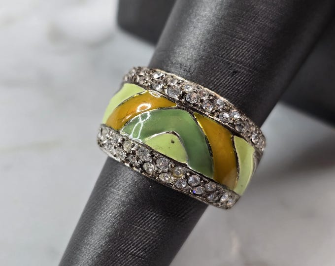 Womens Vintage Estate Sterling Silver Modernist Enamel Ring 9.7g E1501
