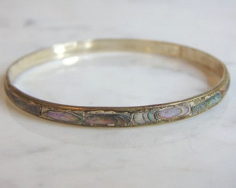 Womens Vintage Estate Sterling Silver Abalone Bracelet 7.2g E5670