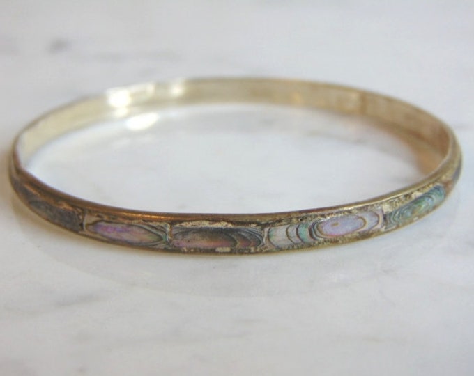 Womens Vintage Estate Sterling Silver Abalone Bracelet 7.2g E5670