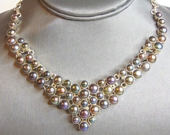 Womens Vintage Estate Sterling Silver Faux Pearl Necklace 75.8g E5035