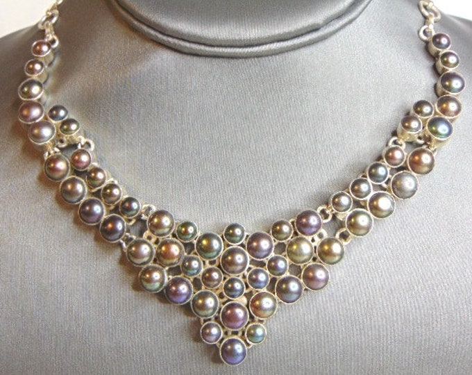 Womens Vintage Estate Sterling Silver Faux Pearl Necklace 75.8g E5035