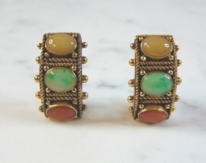 Womens Vintage Estate 14K Gold Multi Stone Earrings 13.3g E3095