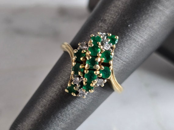 Womens Vintage Estate 14K Gold Diamond & Emerald … - image 1