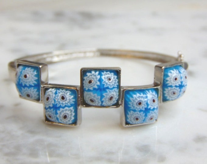 Womens Vintage Estate Sterling Silver Flower Millefiori Bracelet 18.8g E4595