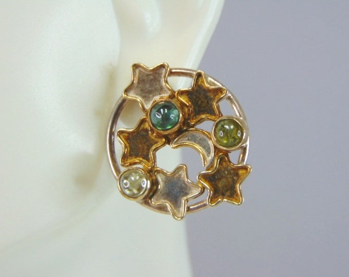 Womens Vintage Estate Sterling Silver Stars Earrings 7.8g E5897