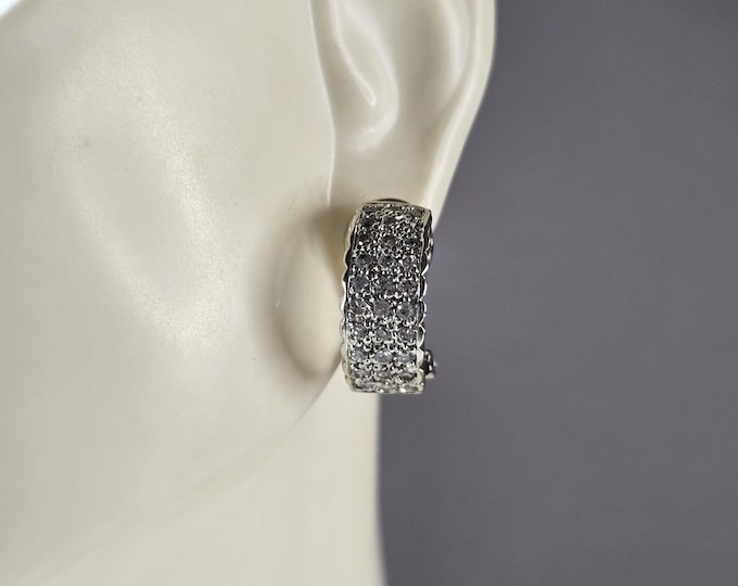 Womens Vintage Estate Sterling Silver Modernist CZ Earrings 6.6g E7078
