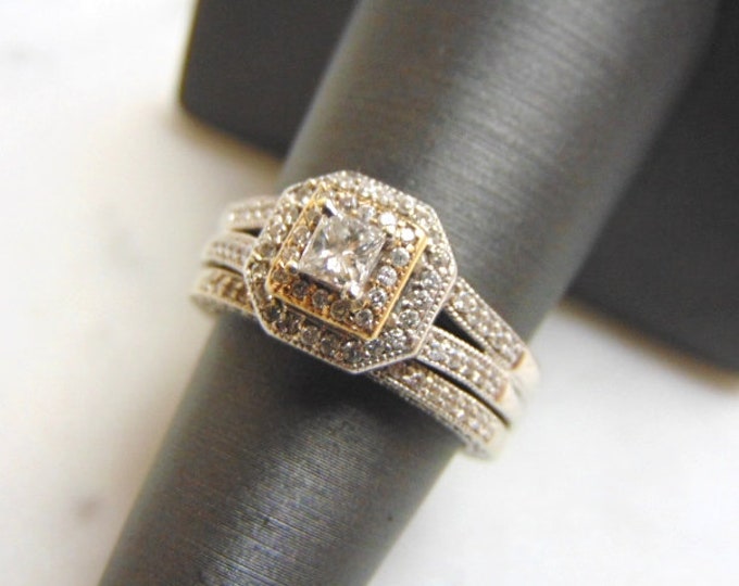 Women's Vintage Estate 14K White Gold Diamond Engagement Ring Set, 8.9g E3539