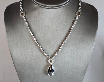 Womens Vintage Estate Sterling Silver Tear Drop Pendant & Necklace 22.7g E7672