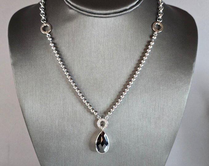 Womens Vintage Estate Sterling Silver Tear Drop Pendant & Necklace 22.7g E7672