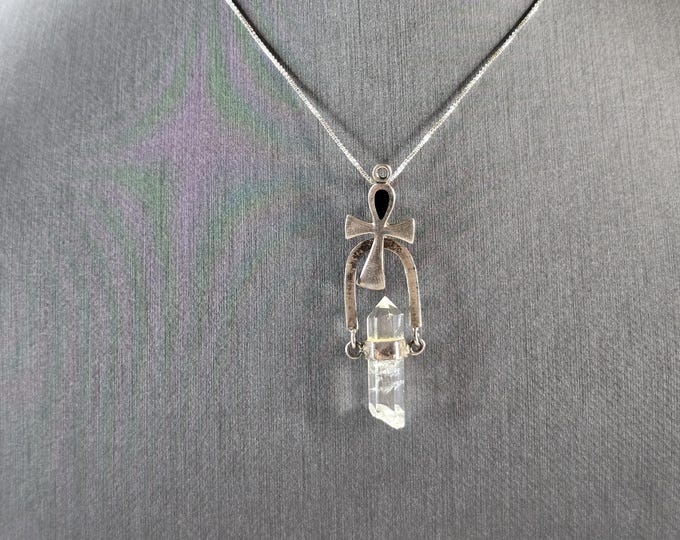 Womens Vintage Estate Sterling Silver Crystal Cross Pendant Necklace 4.3g E3279