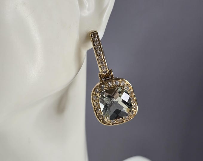 Womens Estate Sterling Silver Gold Tone Green Amethyst Earrings 15.1g E1971