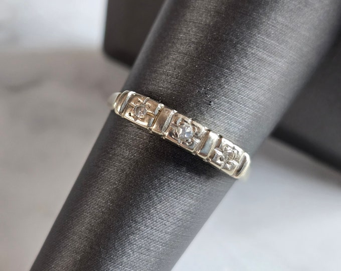 Womens Vintage Estate 14K White Gold Diamond Ring, 2.4g E7445
