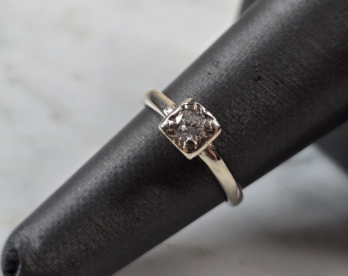 Womens Vintage Estate 14k White Gold Diamond Engagement Ring 2.3g E5758