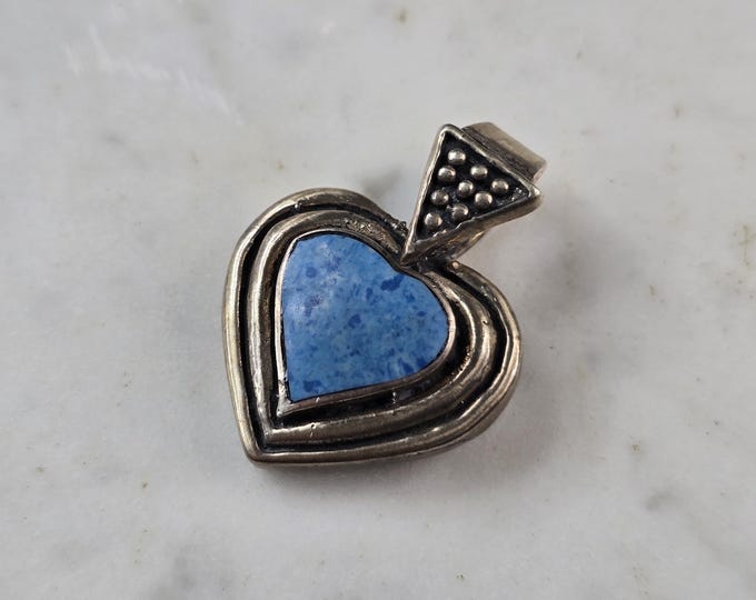 Womens Vintage Estate Sterling Silver Denim Lapis Heart Pendant 10.0g E6638