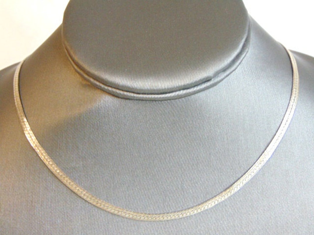 Womens Vintage Estate Sterling Silver Long Herringbone Necklace