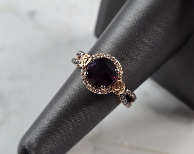 Womens Vintage Estate 14K Rose Gold Amethyst Diamond Levian Ring 5.2g E5792