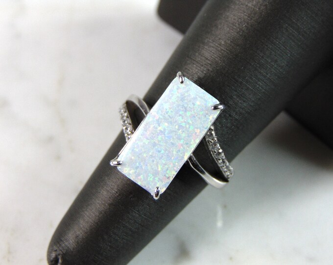 Womens Estate Sterling Silver Modernist Opal Ring 3.9g E1072