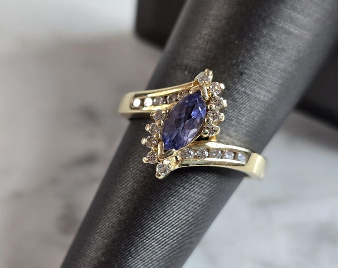 Womens Vintage Estate 14k Yellow Gold Tanzanite & Diamond Ring 4.0g E2213