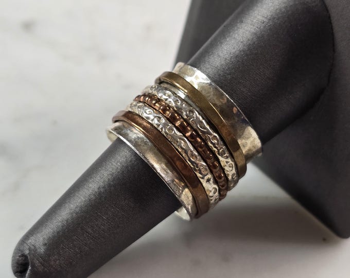 Womens Vintage Estate Sterling Silver Hammered Fidget Ring 15.2g E1100