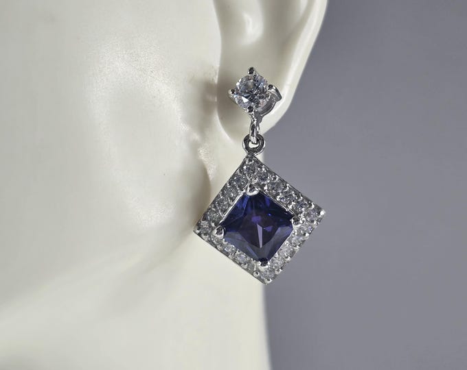 Womens Vintage Estate Sterling Silver Tanzanite CZ Stud Earrings 8.0g E4679