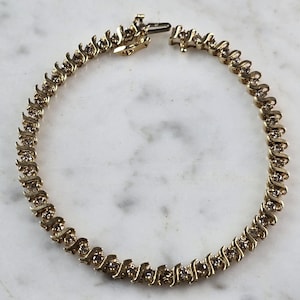 Womens Vintage Estate 10K Gold Diamond Tennis Bracelet 8.3g E6837