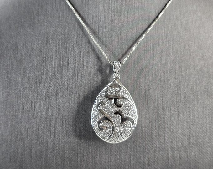 Womens Sterling Silver Modernist CZ Tear Drop Pendant Necklace 12.1g E6636