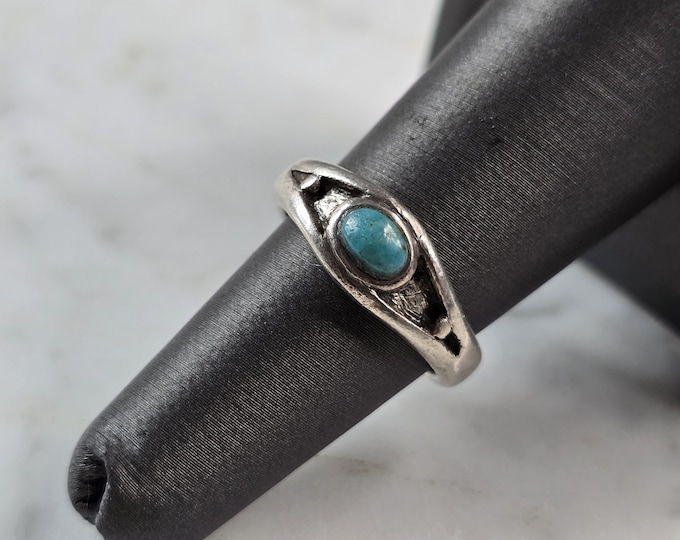 Womens Vintage Estate Sterling Silver Modernist Turquoise Ring 4.5g E1926