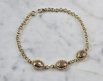 Womens Vintage Estate Sterling Silver Gold Tone CZ Bracelet 5.5g E2353