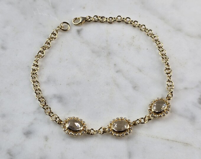 Womens Vintage Estate Sterling Silver Gold Tone CZ Bracelet 5.5g E2353