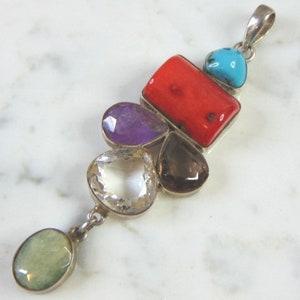 Womens Vintage Estate Sterling Silver Multi-Stone Pendant 26.8g E2650