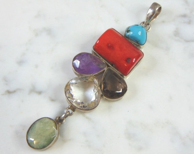 Womens Vintage Estate Sterling Silver Multi-Stone Pendant 26.8g E2650