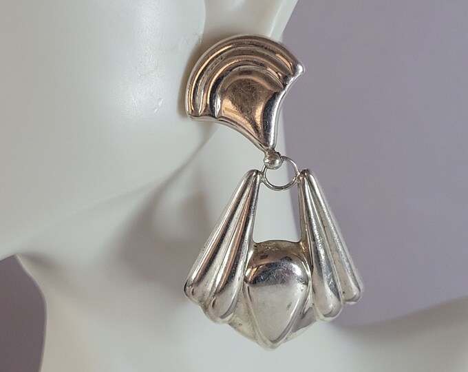Womens Vintage Estate Sterling Silver Modernist Earrings 8.8g E6735