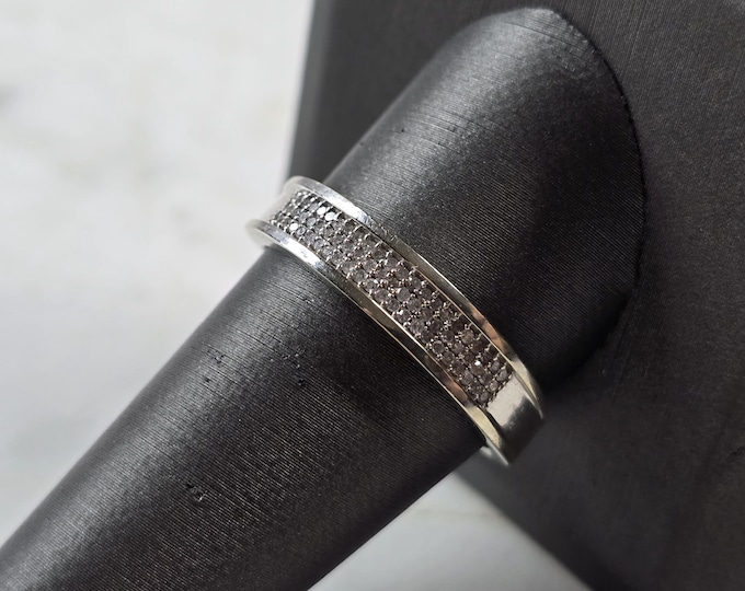 Mens Vintage Estate 10k White Gold Diamond Ring 3.4g #E5743