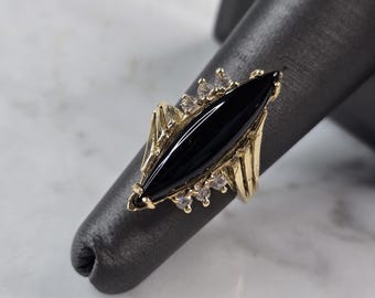 Womens Vintage Estate 14K Yellow Gold Onyx CZ Ring 4.8g E4941