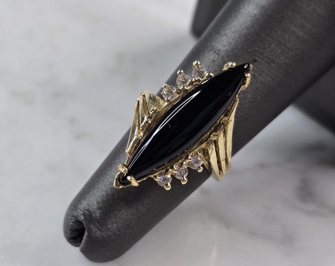 Womens Vintage Estate 14K Yellow Gold Onyx CZ Ring 4.8g E4941