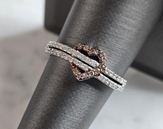 Womens Vintage Estate Sterling Silver Diamond Heart Ring 2.1g #E6415