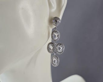 Womens Vintage Estate Sterling Silver CZ Dangle Earrings 4.1g E7296