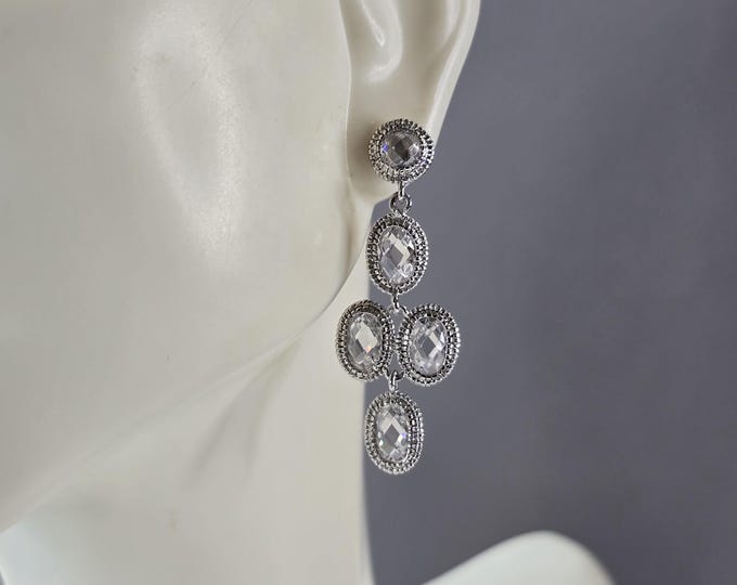Womens Vintage Estate Sterling Silver CZ Dangle Earrings 4.1g E7296