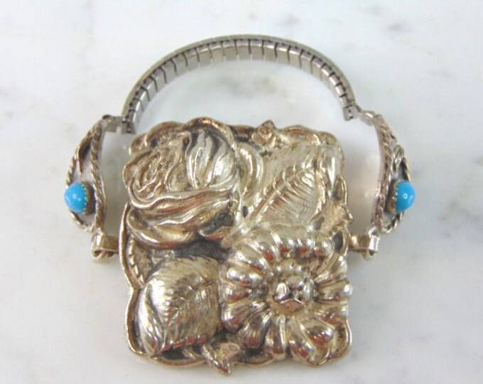 Womens Vintage Estate Sterling Silver Flower Bracelet 43.7g E1921