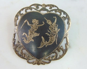 Womens Vintage Estate Sterling Silver Siam Brooch 8.9g E2279
